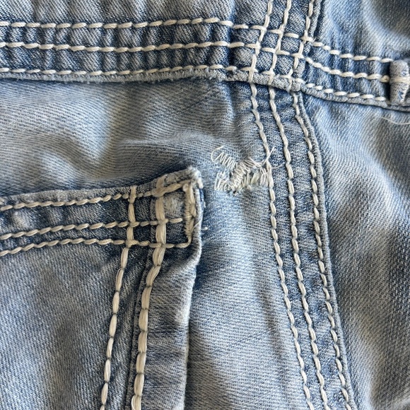 BKE Men's 30R Jake Straight Jeans Faded Light Blue Denim Stretch White Stitch - Picture 13 of 15